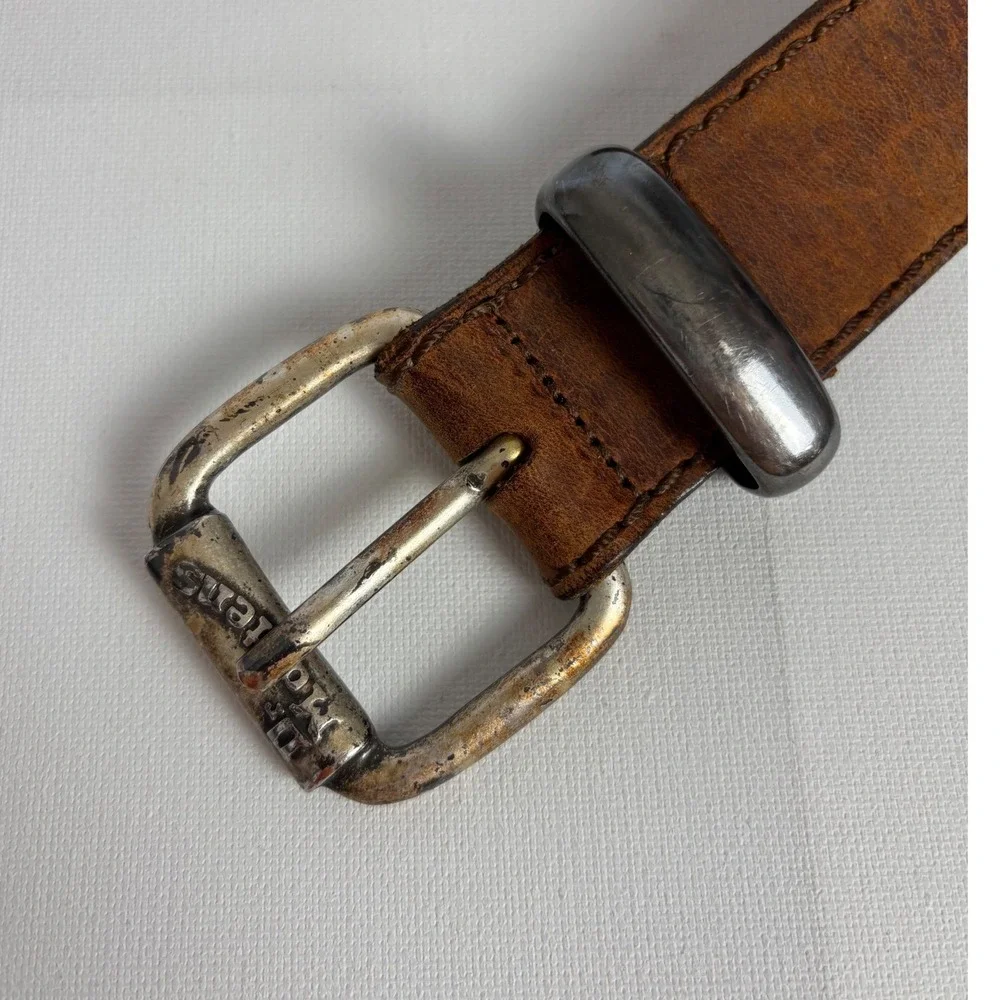Dr. Martens Vintage Brown Leather Belt Made in USA Size 32 Silver Buckle 90's